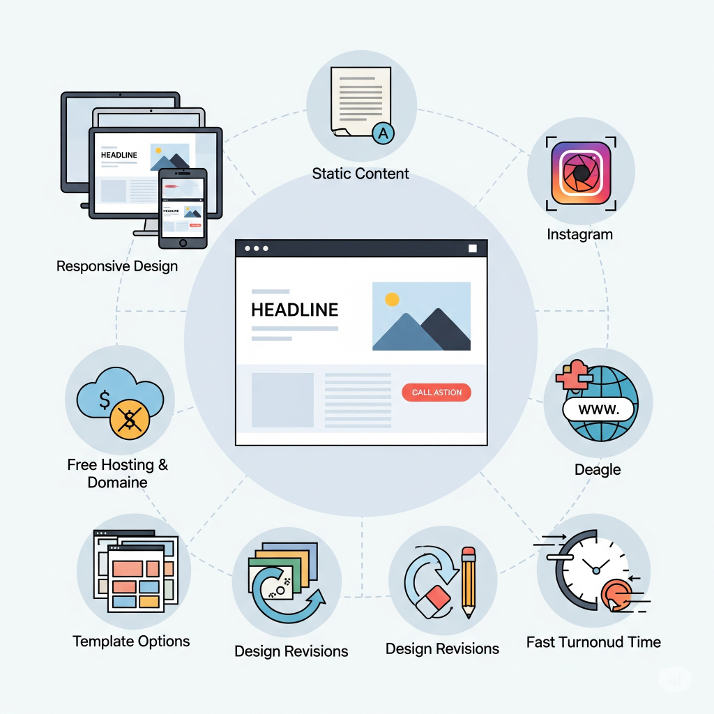 Fitur paket starter Bukadigital, landing page profesional, integrasi Instagram, hosting gratis.