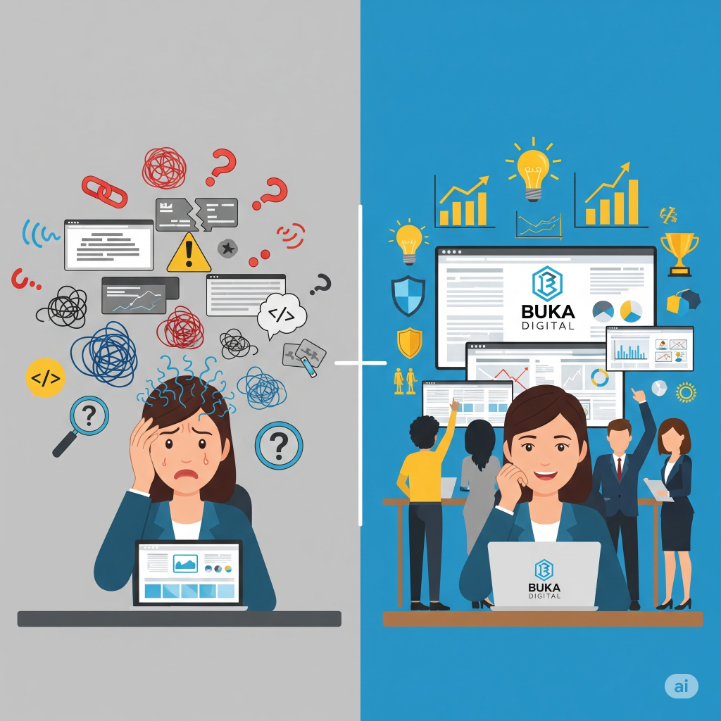Perbandingan jasa website, pebisnis sibuk, jasa profesional website