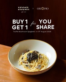 Promo makan SoMa Palembang, promo Buy 1 Get 1 spaghetti, truffle mushroom spaghetti